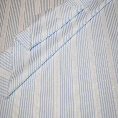 Рубашечный хлопок с кружевом полоска  (голубой)