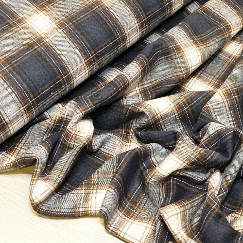 Ткань рубашечная фланель в клетку (синий+коричневый)