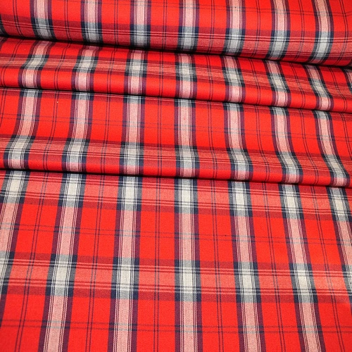 Костюмная ткань Полушерсть клетка (красный с белым)