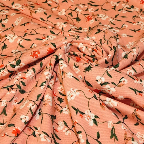 Штапель "Твил" " Цветочки на персиковом фоне