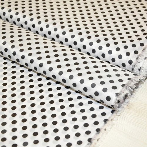 Подкладка нейлон принт черный горох на белом фоне