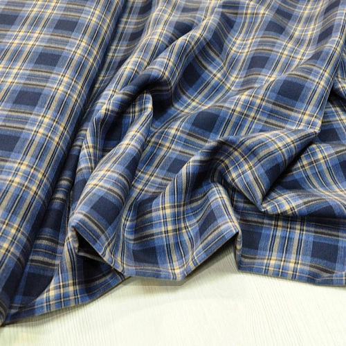 Костюмная ткань Полушерсть клетка (индиго 2)