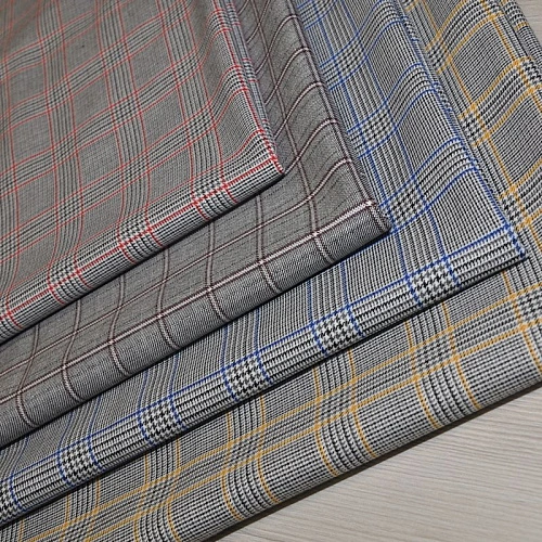 Костюмная ткань "Клетка " (серый с оранжевым оттенком)