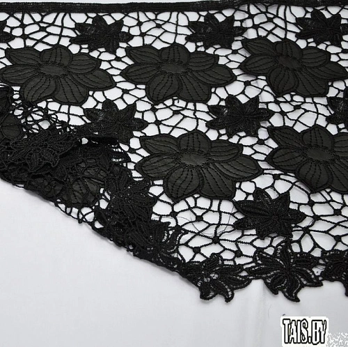 Кружево ленточное (черный с кожаными цветами)