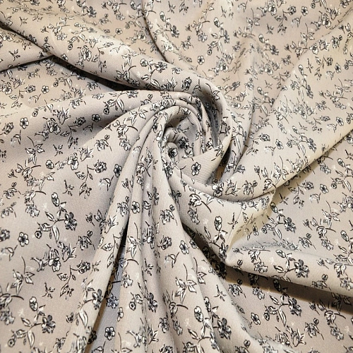 Штапель "Твил" Мелкий цветочек на сером фоне