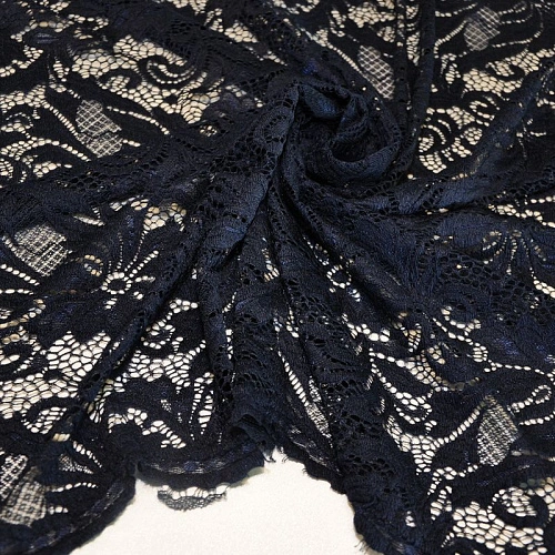 Гипюр стрейчевый с ажурным краем (темно-синий)