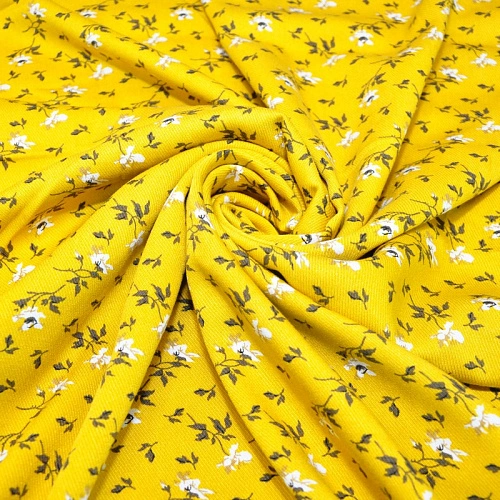 Штапель "Твил"  Цветочек на фоне горчице