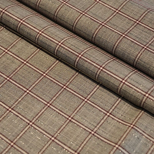 Костюмная ткань "Клетка " (серый с оранжевым оттенком)