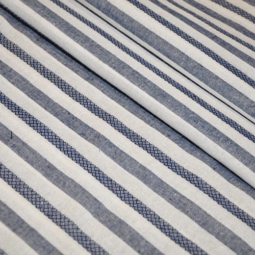 Рубашечны хлопок с фактурой льна (полоска 1см синий+белый)