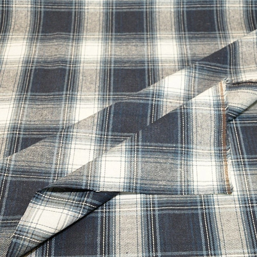 Ткань рубашечная фланель в клетку (синий+индиго)