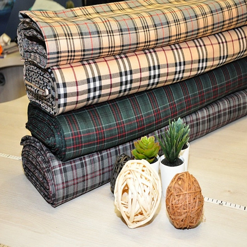 Костюмная ткань Полушерсть клетка (бежевый+серый)