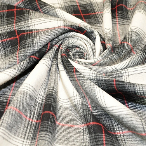 Ткань рубашечная фланель в клетку (серый+красный)