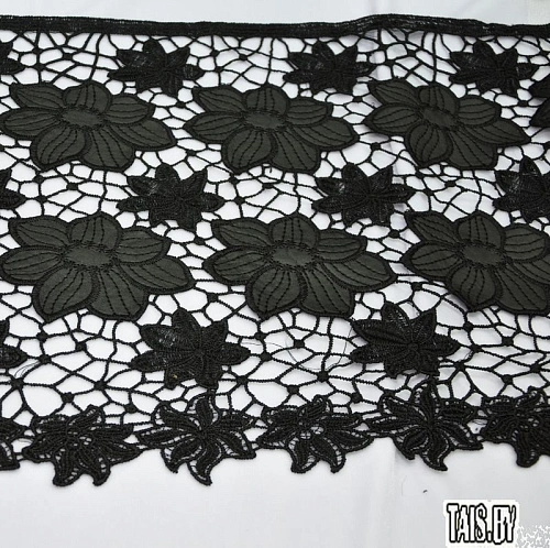 Кружево ленточное (черный с кожаными цветами)
