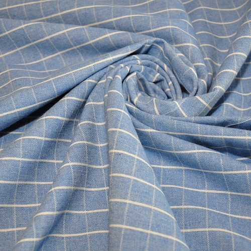 Рубашечны хлопок с фактурой льна (клетка голубой)