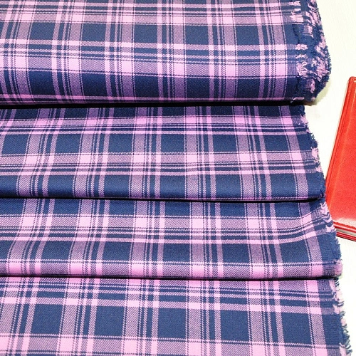 Костюмная ткань Полушерсть клетка (синий+розовый)
