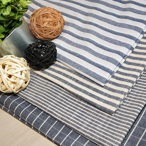 Рубашечны хлопок с фактурой льна (полоска 1см синий+белый)