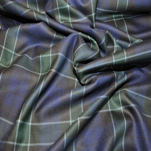 Костюмная ткань Полушерсть клетка (зеленый с синим)