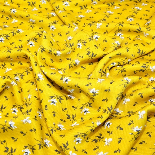 Штапель "Твил"  Цветочек на фоне горчице