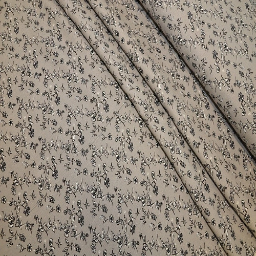 Штапель "Твил" Мелкий цветочек на сером фоне