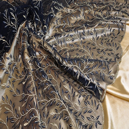 Вышивка на сетке (синий+золото)