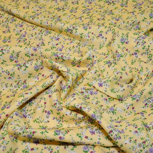 Штапель принт "Мелкий цветочек на светло-желтом фоне"