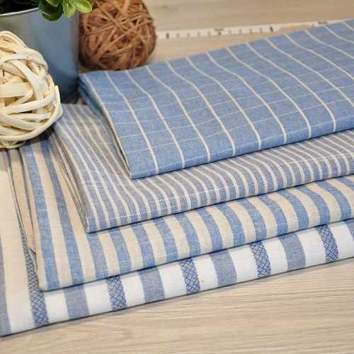 Рубашечны хлопок с фактурой льна (полоска 0,2см голубой+белый)