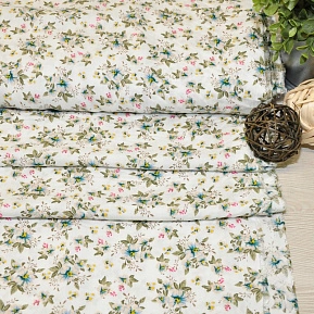 Штапель принт 23 цветочки на белом  фоне