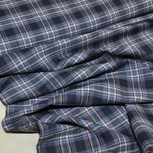 Костюмная ткань Полушерсть клетка (индиго)