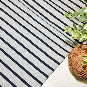 Кулирная гладь "Тельняшка" "2см-0,5см серый меланж +синий"