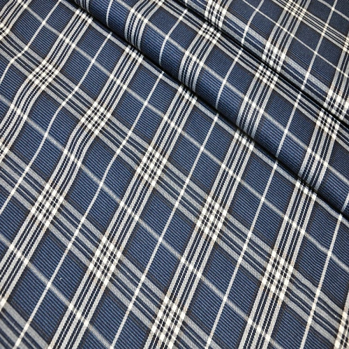 Костюмная ткань "Клетка " (синий + белый)
