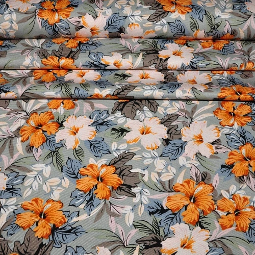 Штапель "Твил" "Лилии на серо-голубом фоне"