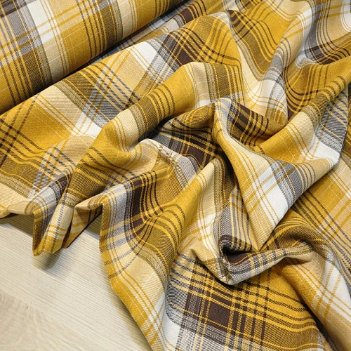 Ткань рубашечная фланель в клетку (горчица)