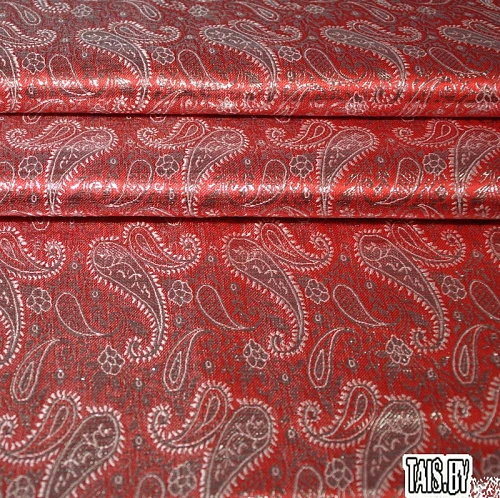 Парча жаккард мелкие огурцы (красный)