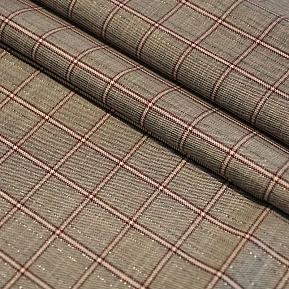 Костюмная ткань "Клетка " (серый с оранжевым оттенком)