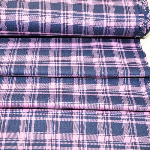 Костюмная ткань Полушерсть клетка (синий+розовый)