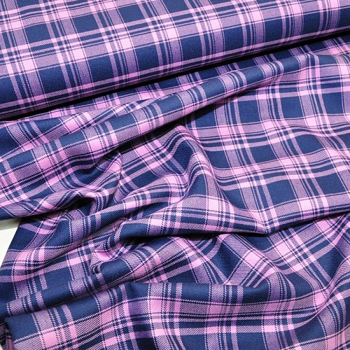 Костюмная ткань Полушерсть клетка (синий+розовый)