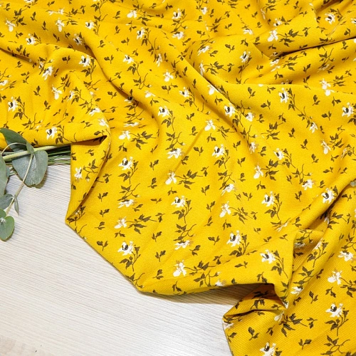 Штапель "Твил"  Цветочек на фоне горчице