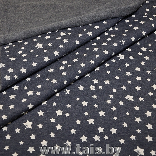 Футер 2-х нитка с начесом принт (звёзды на синем фоне)