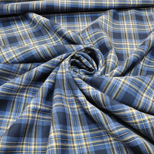 Костюмная ткань Полушерсть клетка (индиго 2)