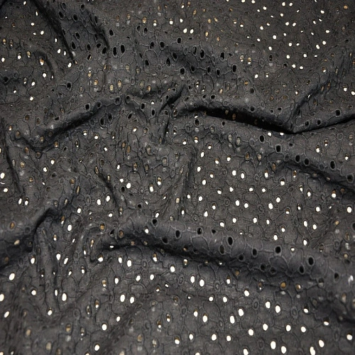 Батист вышитый, прошва цветочки (черный)