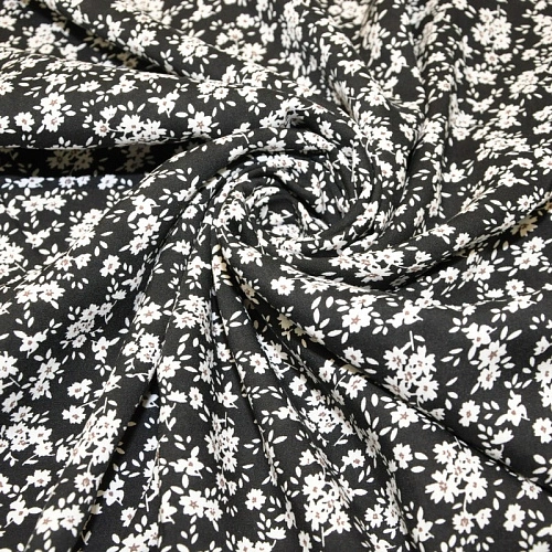 Штапель принт полянка на черном фоне