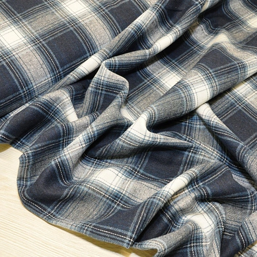 Ткань рубашечная фланель в клетку (синий+индиго)