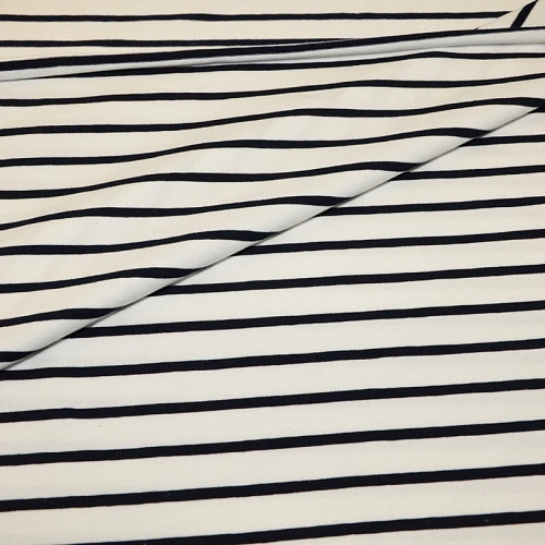 Кулирная гладь "Тельняшка" "2см-0,5см молочный +т.синий"