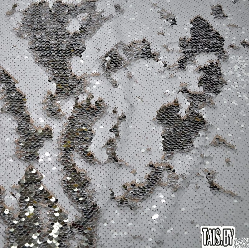 Пайеточная ткань двухцветная чешуя (белый с серебром)