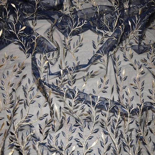 Вышивка на сетке (синий+золото)