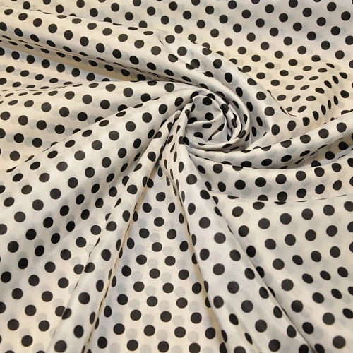 Подкладка нейлон принт черный горох на белом фоне