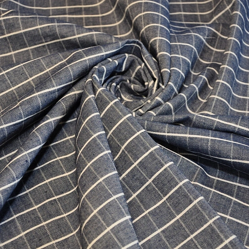 Рубашечны хлопок с фактурой льна (клетка синий)