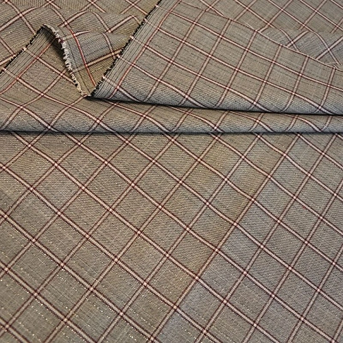 Костюмная ткань "Клетка " (серый с оранжевым оттенком)