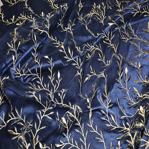 Вышивка на сетке (синий+золото)