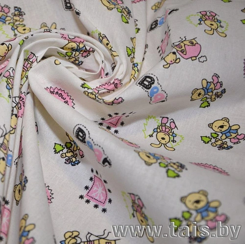 Ткань х/б для постельного белья "Медведи на белом фоне"